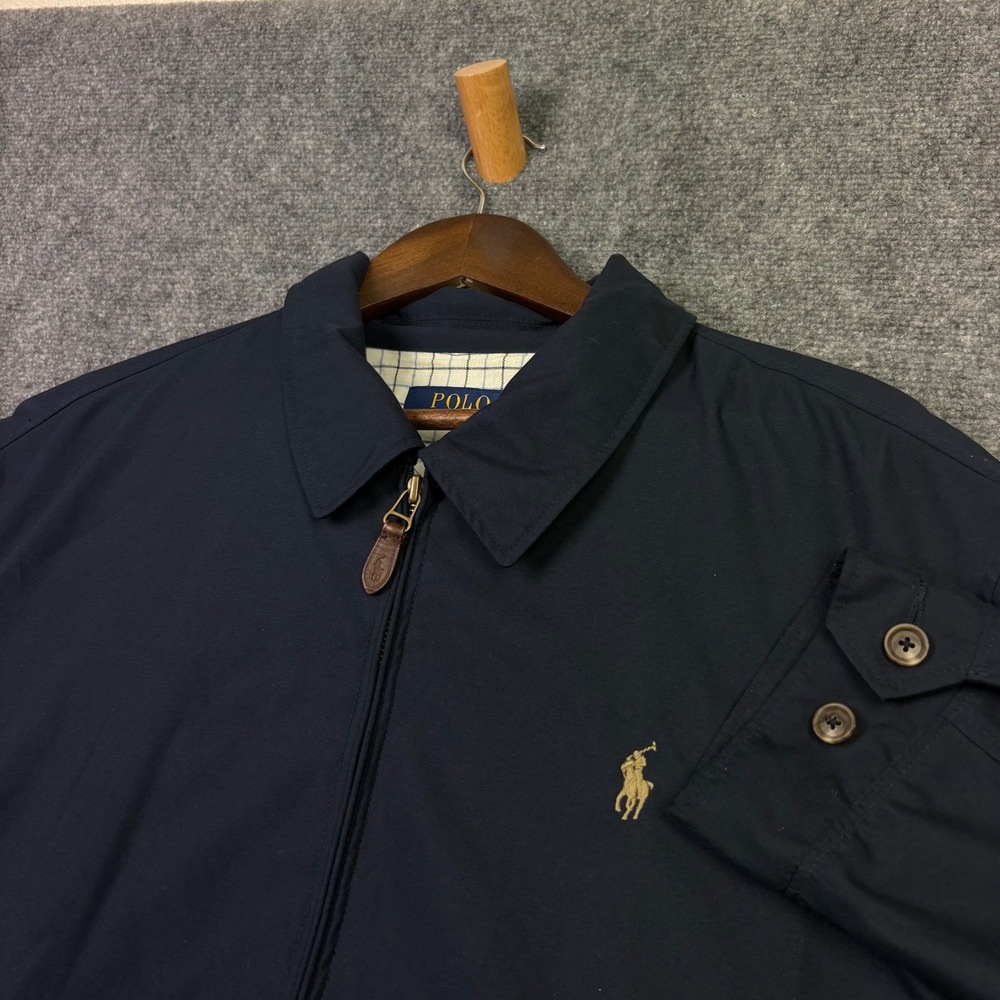Polo Ralph Lauren Harrington Jacket Mens XL Navy Blue Plaid Lined Windbreaker